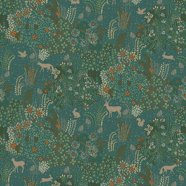 Dutch Wallcoverings Dutch Wallcoverings - Flora- bosdieren groen - M867-04 - Vliesbehang - 53cm x 10m