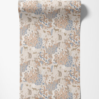 Dutch Wallcoverings Dutch Wallcoverings - Flora- bosdieren beige/blauw - M867-07