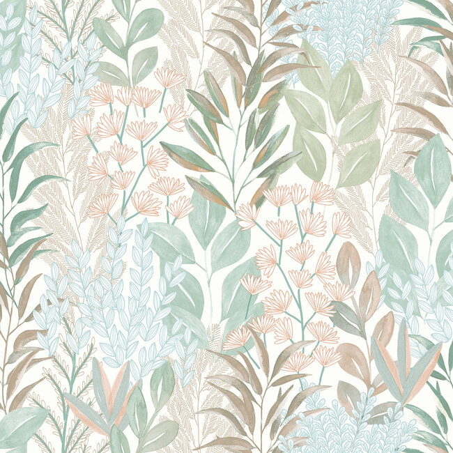 Dutch Wallcoverings Dutch Wallcoverings - Flora- tropische bladeren wit/l.groen - M869-01 - Vliesbehang - 53cm x 10m