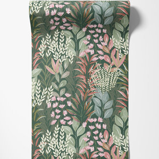 Dutch Wallcoverings Dutch Wallcoverings - Flora- tropische bladeren groen/roze - M869-04