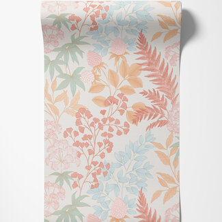 Dutch Wallcoverings Dutch Wallcoverings - Flora- bladeren wit/roze/blauw - M871-10 Dutch Wallcoverings Dutch Wallcoverings - Flora- bladeren wit/roze/blauw - M871-10