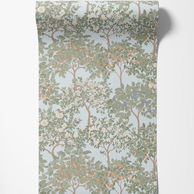 Dutch Wallcoverings Dutch Wallcoverings - Flora- fruitbomen blauw/groen - M873-01 - Vliesbehang - 53cm x 10m