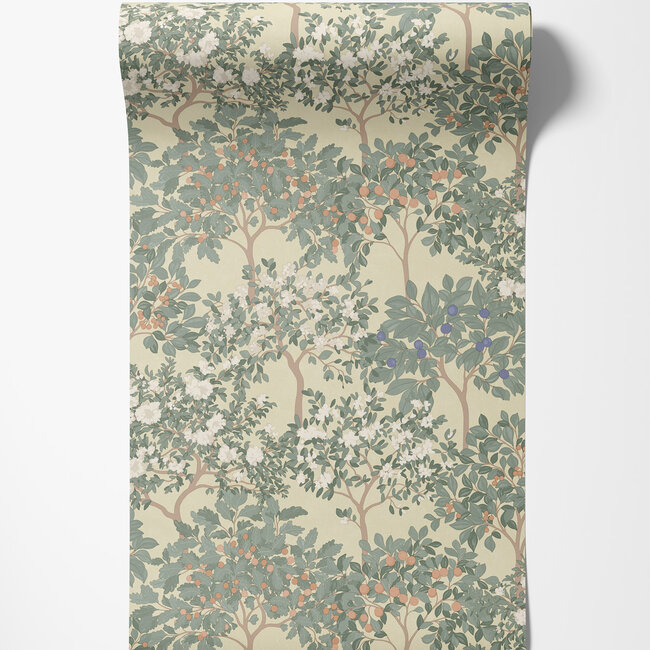 Dutch Wallcoverings Dutch Wallcoverings - Flora- fruitbomen groen - M873-04 - Vliesbehang - 53cm x 10m