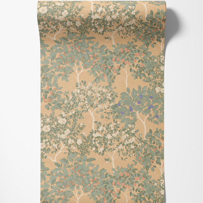 Dutch Wallcoverings Dutch Wallcoverings - Flora- fruitbomen oranje/groen - M873-05 - Vliesbehang - 53cm x 10m