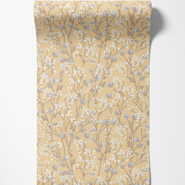 Dutch Wallcoverings Dutch Wallcoverings - Flora- bloesem beige/blauw - M880-02 - Vliesbehang - 53cm x 10m