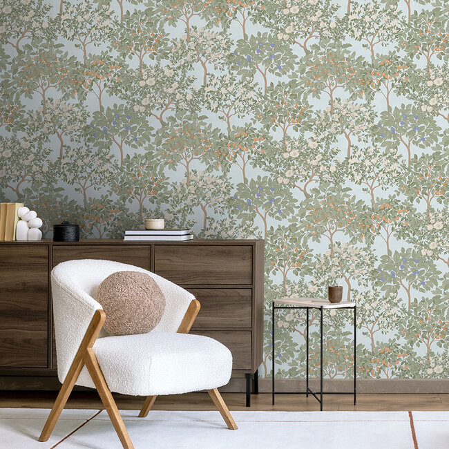 Dutch Wallcoverings Dutch Wallcoverings - Flora- fruitbomen blauw/groen - M873-01 - Vliesbehang - 53cm x 10m