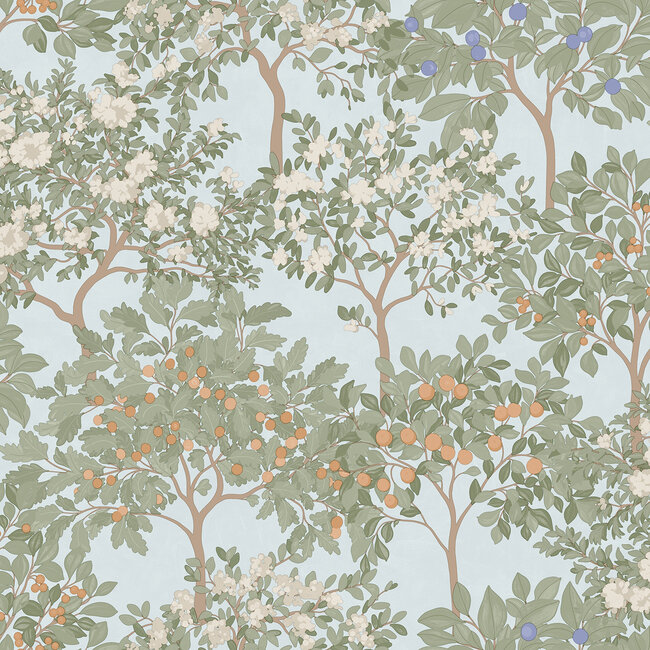 Dutch Wallcoverings Dutch Wallcoverings - Flora- fruitbomen blauw/groen - M873-01 - Vliesbehang - 53cm x 10m