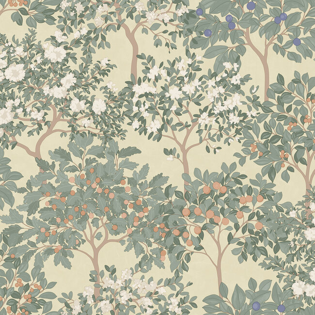 Dutch Wallcoverings Dutch Wallcoverings - Flora- fruitbomen groen - M873-04 - Vliesbehang - 53cm x 10m