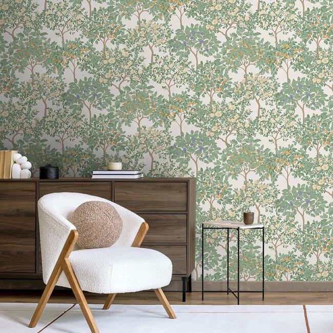Dutch Wallcoverings Dutch Wallcoverings - Flora- fruitbomen l.beige/groen - M873-07 - Vliesbehang - 53cm x 10m