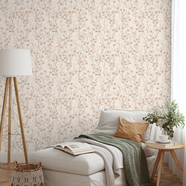 Dutch Wallcoverings Dutch Wallcoverings - Flora- bloesem beige (M880-07) - Vlies behang - Nonem x Nonecm