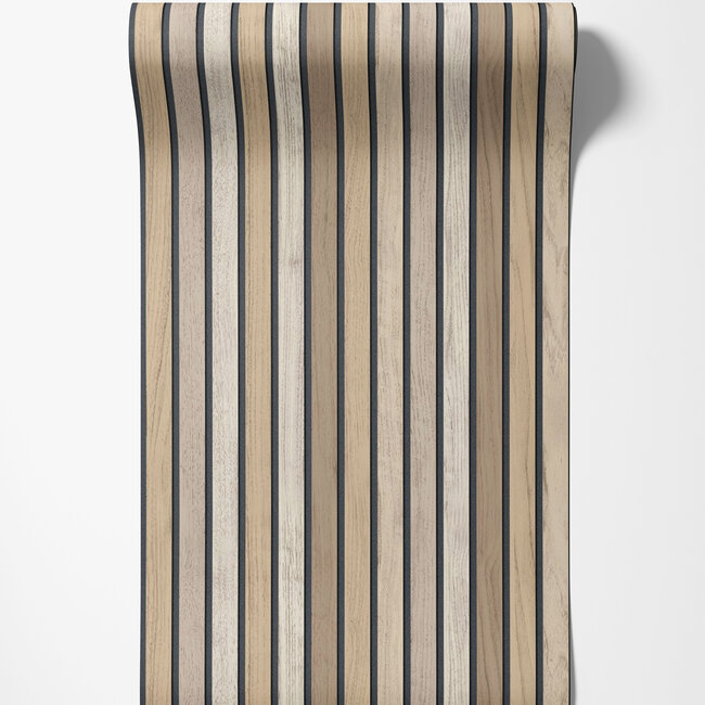 Dutch Wallcoverings Dutch Wallcoverings - Illusion- houten plankjes beige - Vliesbehang - 10m x 53cm - B312-08