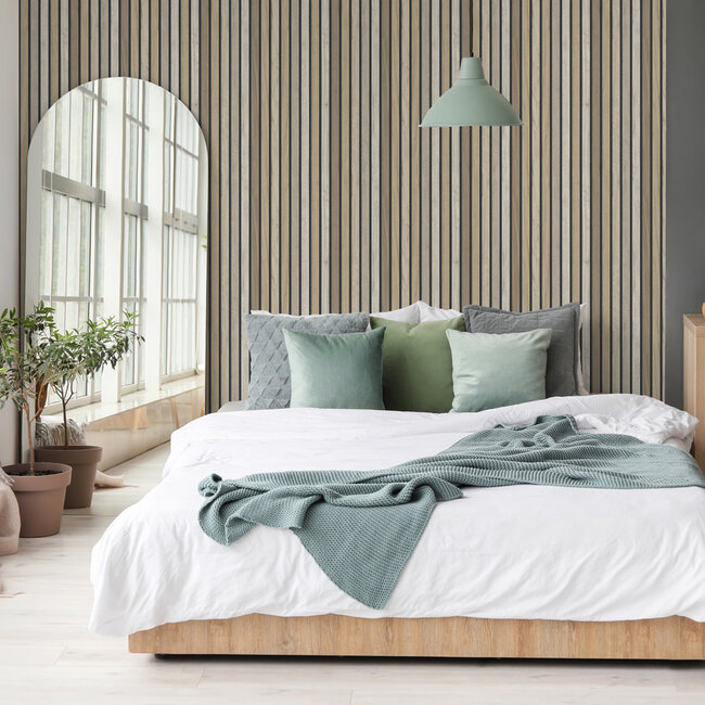 Dutch Wallcoverings Dutch Wallcoverings - Illusion- houten plankjes beige - Vliesbehang - 10m x 53cm - B312-08