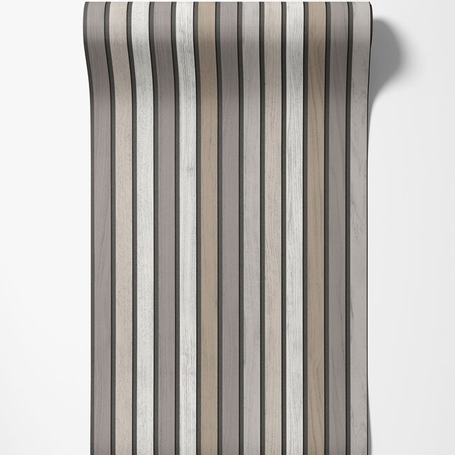Dutch Wallcoverings Dutch Wallcoverings - Illusion- houten plankjes greige - Vliesbehang - 10m x 53cm - B312-09