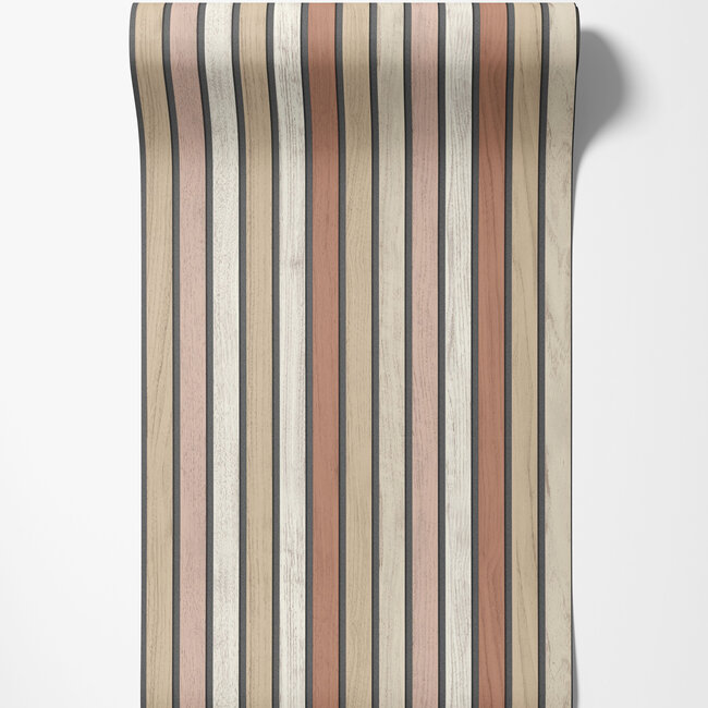Dutch Wallcoverings Dutch Wallcoverings - Illusion- houten plankjes beige - Vliesbehang - 10m x 53cm - B312-10