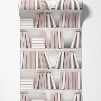 Dutch Wallcoverings Dutch Wallcoverings - Illusion- boekenplank beige/roze - L154-03 Dutch Wallcoverings Dutch Wallcoverings - Illusion- boekenplank beige/roze - L154-03