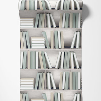 Dutch Wallcoverings Dutch Wallcoverings - Illusion- boekenplank beige/groen - L154-04 Dutch Wallcoverings Dutch Wallcoverings - Illusion- boekenplank beige/groen - L154-04