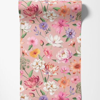 Dutch Wallcoverings Dutch Wallcoverings - Illusion- bloemen roze/paars - M888-03 Dutch Wallcoverings Dutch Wallcoverings - Illusion- bloemen roze/paars - M888-03