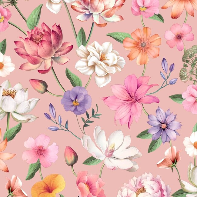 Dutch Wallcoverings Dutch Wallcoverings - Illusion- bloemen roze/paars - Vliesbehang - 10m x 53cm - M888-03