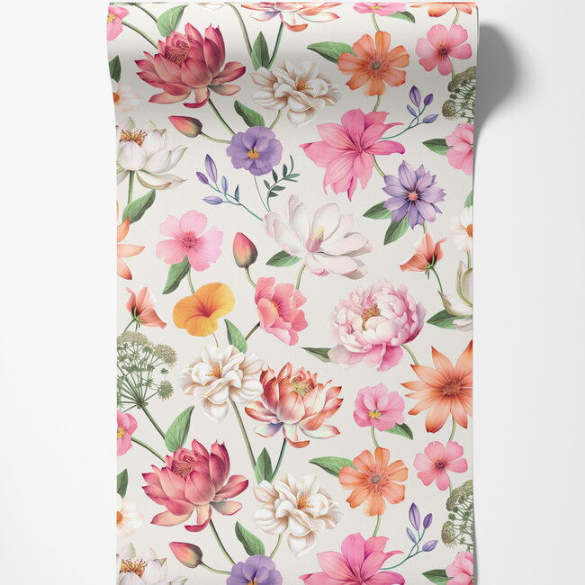 Dutch Wallcoverings Dutch Wallcoverings - Illusion- bloemen wit/roze/lila - Vliesbehang - 10m x 53cm - M888-10