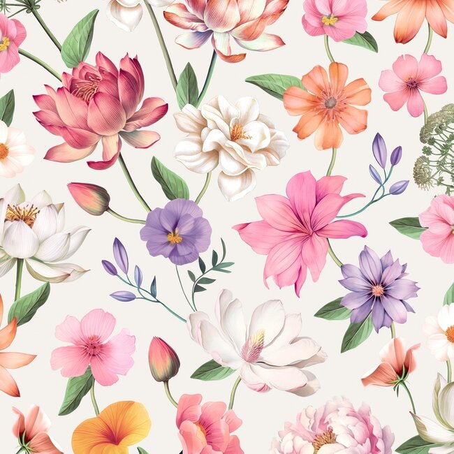 Dutch Wallcoverings Dutch Wallcoverings - Illusion- bloemen wit/roze/lila - Vliesbehang - 10m x 53cm - M888-10