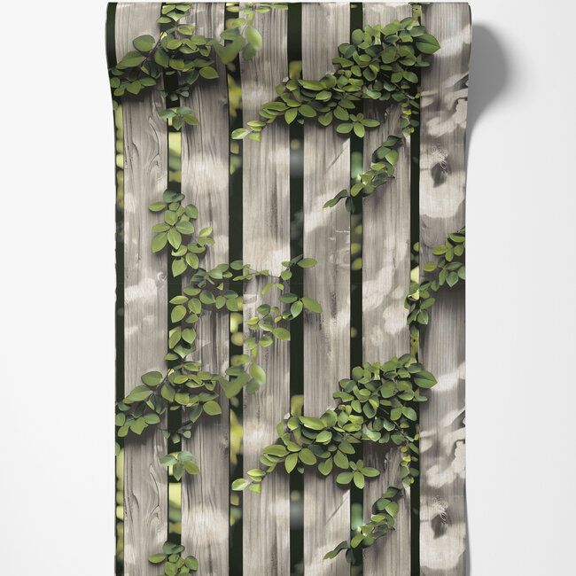 Dutch Wallcoverings Dutch Wallcoverings - Illusion- hout/klimop beige/groen - Vliesbehang - 10m x 53cm - M889-07