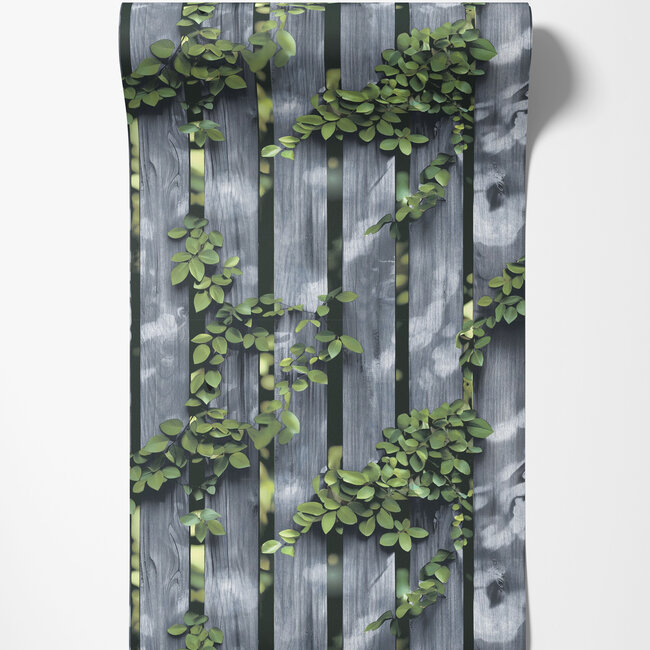 Dutch Wallcoverings Dutch Wallcoverings - Illusion- hout/klimop blauw/groen - Vliesbehang - 10m x 53cm - M889-09