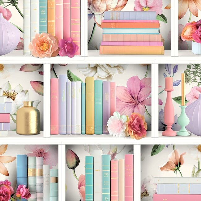 Dutch Wallcoverings Dutch Wallcoverings - Illusion- boekenplank wit/multi - Vliesbehang - 10m x 53cm - M890-10