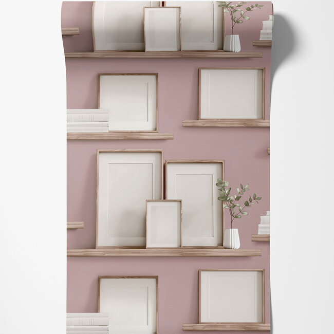 Dutch Wallcoverings Dutch Wallcoverings - Illusion- fotolijstjes roze - Vliesbehang - 10m x 53cm - M892-03