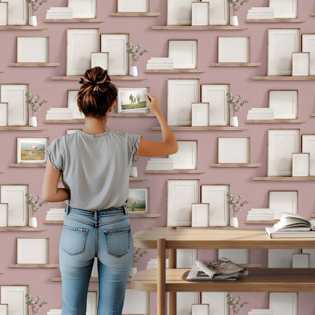 Dutch Wallcoverings Dutch Wallcoverings - Illusion- fotolijstjes roze - Vliesbehang - 10m x 53cm - M892-03