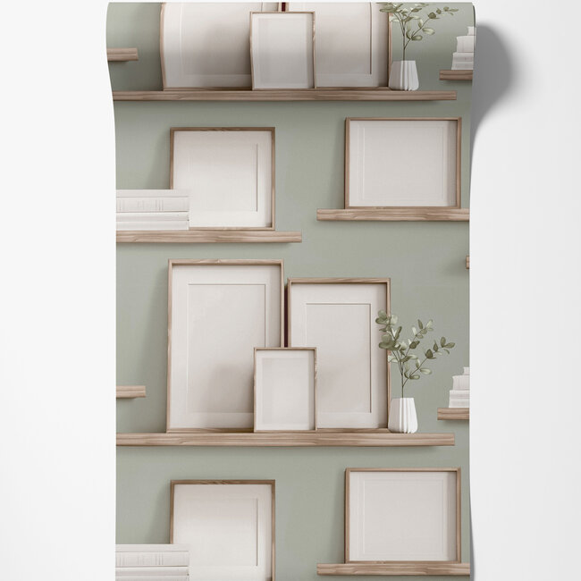 Dutch Wallcoverings Dutch Wallcoverings - Illusion- fotolijstjes groen - Vliesbehang - 10m x 53cm - M892-04