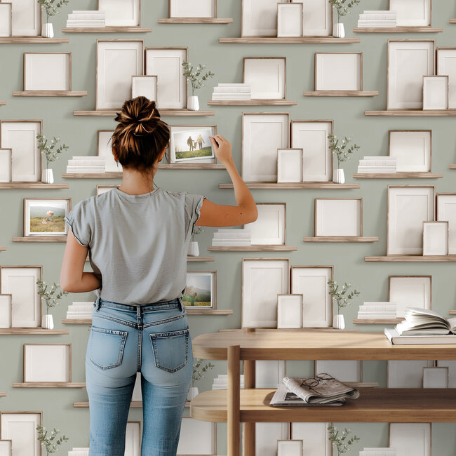 Dutch Wallcoverings Dutch Wallcoverings - Illusion- fotolijstjes groen - Vliesbehang - 10m x 53cm - M892-04