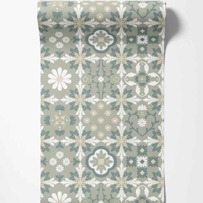 Dutch Wallcoverings Dutch Wallcoverings - Illusion- tegels groen - Vliesbehang - 10m x 53cm - M894-04