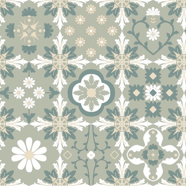 Dutch Wallcoverings Dutch Wallcoverings - Illusion- tegels groen - Vliesbehang - 10m x 53cm - M894-04
