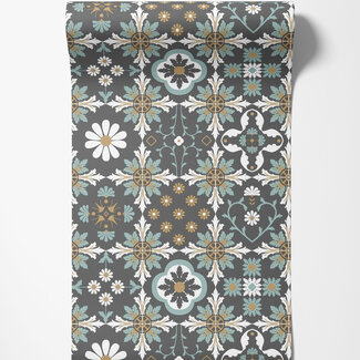 Dutch Wallcoverings Dutch Wallcoverings - Illusion- tegels zwart/groen/oker - M894-09 Dutch Wallcoverings Dutch Wallcoverings - Illusion- tegels zwart/groen/oker - M894-09