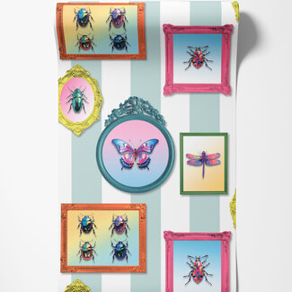 Dutch Wallcoverings Dutch Wallcoverings - Illusion- lijstjes/insecten blauw/multi - M895-01