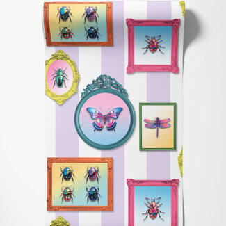 Dutch Wallcoverings Dutch Wallcoverings - Illusion- lijstjes/insecten lila/multi - M895-06 Dutch Wallcoverings Dutch Wallcoverings - Illusion- lijstjes/insecten lila/multi - M895-06