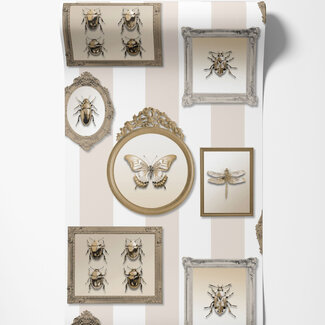 Dutch Wallcoverings Dutch Wallcoverings - Illusion- lijstjes/insecten beige - M895-07 Dutch Wallcoverings Dutch Wallcoverings - Illusion- lijstjes/insecten beige - M895-07