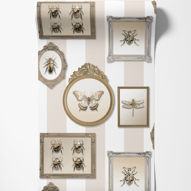 Dutch Wallcoverings Dutch Wallcoverings - Illusion- lijstjes/insecten beige - Vliesbehang - 10m x 53cm - M895-07