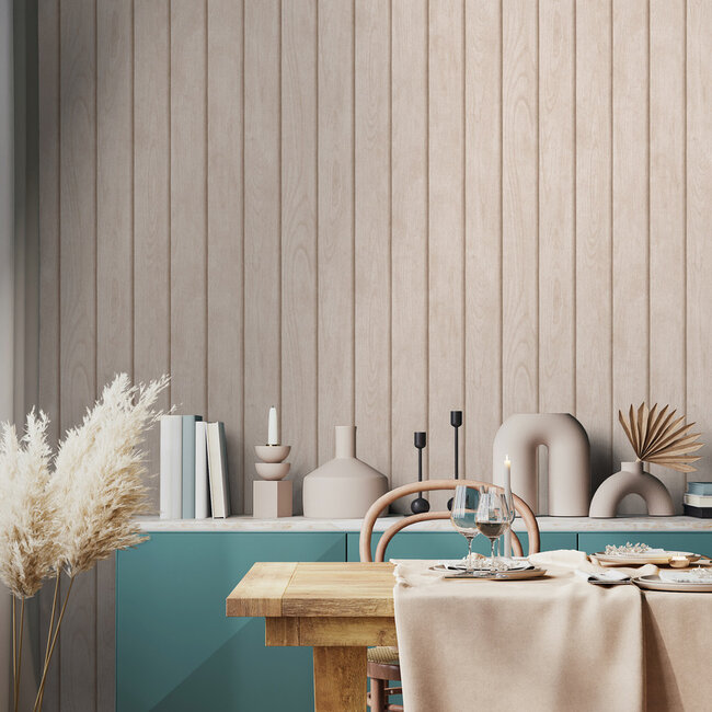 Dutch Wallcoverings Dutch Wallcoverings - Illusion- houten planken beige - Vliesbehang - 10m x 53cm - M898-07