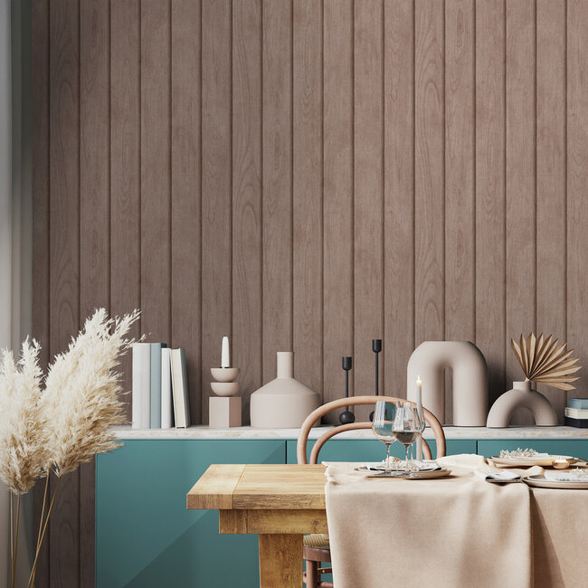 Dutch Wallcoverings Dutch Wallcoverings - Illusion- houten planken bruin - Vliesbehang - 10m x 53cm - M898-08