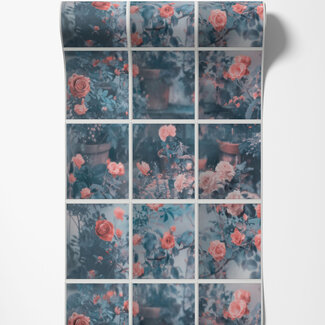 Dutch Wallcoverings Dutch Wallcoverings - Illusion- rozen/ruit blauw - M899-01 Dutch Wallcoverings Dutch Wallcoverings - Illusion- rozen/ruit blauw - M899-01