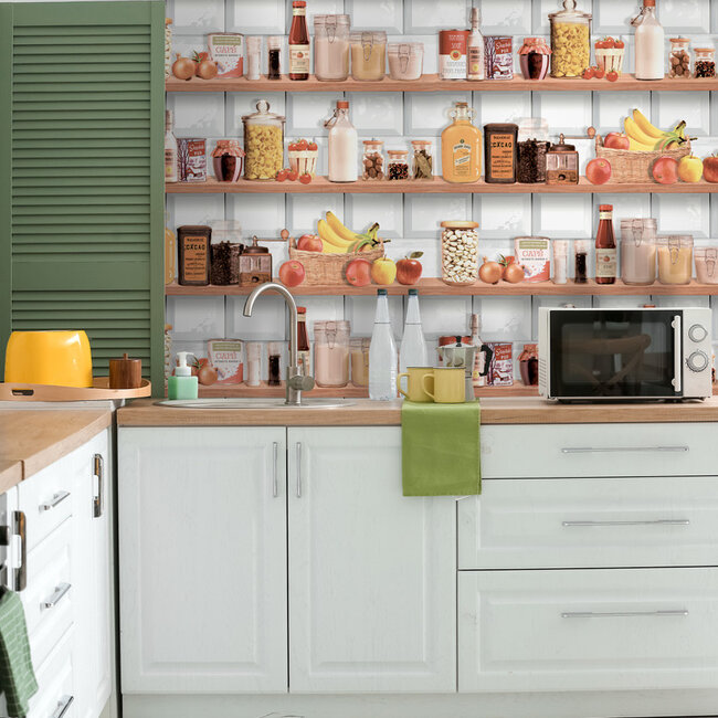 Dutch Wallcoverings Dutch Wallcoverings - Illusion- keukenplank multi - Vliesbehang - 10m x 53cm - M900-10