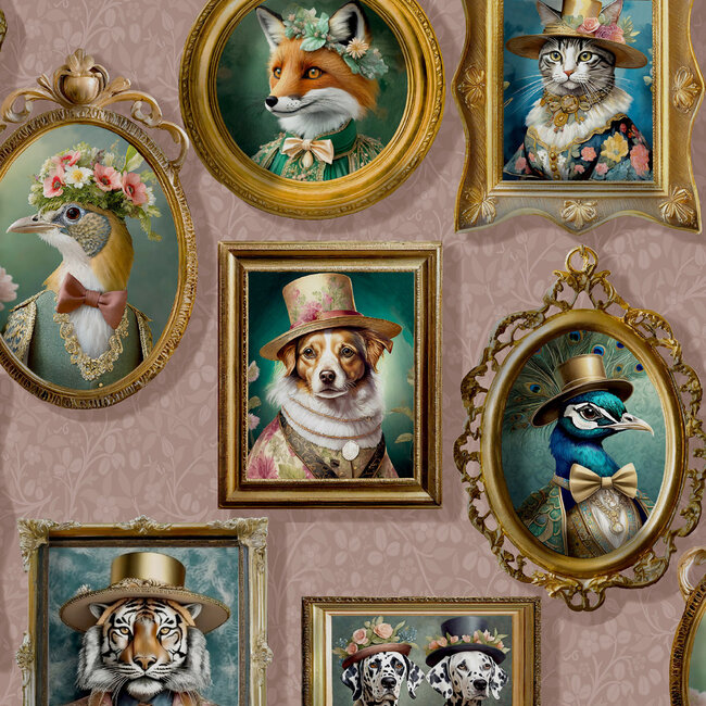 Dutch Wallcoverings Dutch Wallcoverings - Imaginarium 3 - Regal Beasts Pink - Papierbehang - 10m x 53cm - 13793
