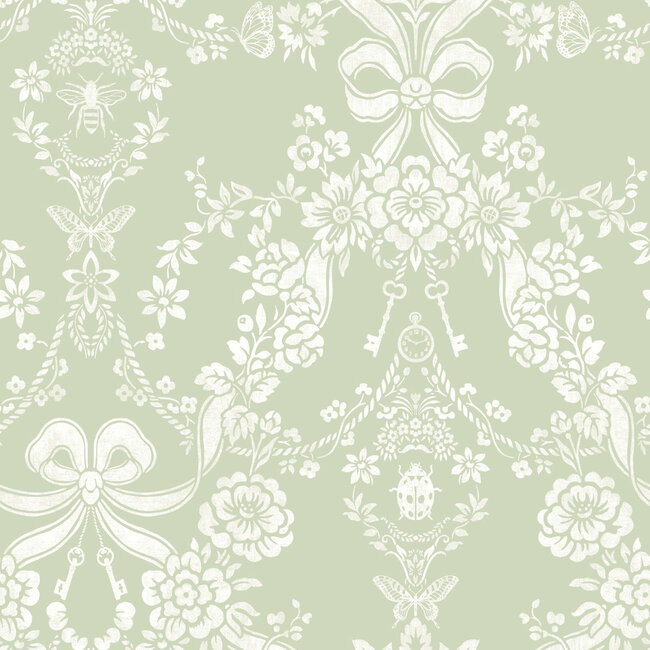 Dutch Wallcoverings Dutch Wallcoverings - Imaginarium 3 - Bow Damask Sage - Papierbehang - 10m x 53cm - 14170