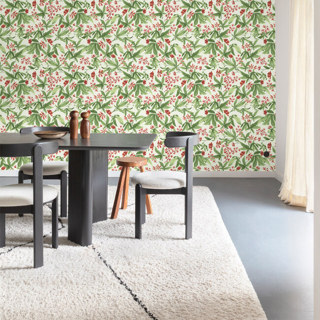 Dutch Wallcoverings Dutch Wallcoverings - Inia- Morgane groen/rood - Vliesbehang - 10m x 53cm - A80401