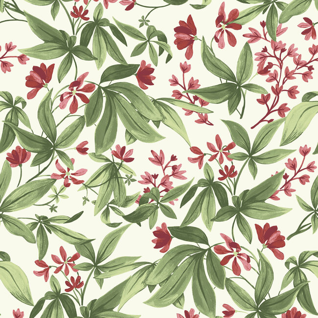 Dutch Wallcoverings Dutch Wallcoverings - Inia- Morgane groen/rood - Vliesbehang - 10m x 53cm - A80401