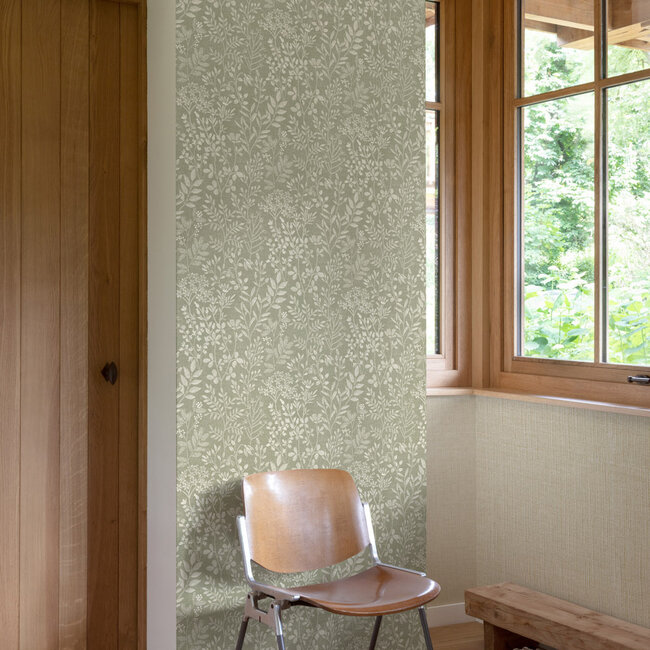 Dutch Wallcoverings Dutch Wallcoverings - Karuna- Stitched Organic groen - Vliesbehang - 10m x 53cm - 205003