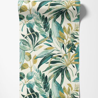 Dutch Wallcoverings Dutch Wallcoverings - Karuna- Inky Palms wit/groen - A71201