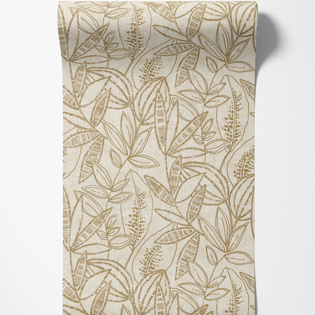 Dutch Wallcoverings Dutch Wallcoverings - Karuna- Valadera beige/goud - Vliesbehang - 10m x 53cm - A71801