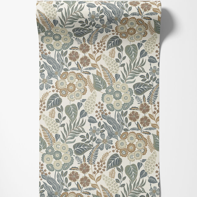 Dutch Wallcoverings Dutch Wallcoverings - Karuna- Alice wit/blw/beige - Vliesbehang - 10m x 53cm - A76601